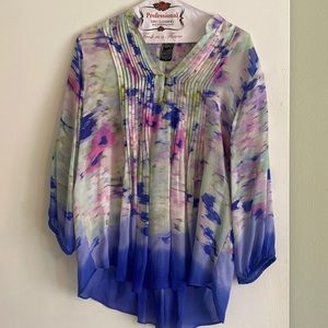 Sheer watercolor floral blouse